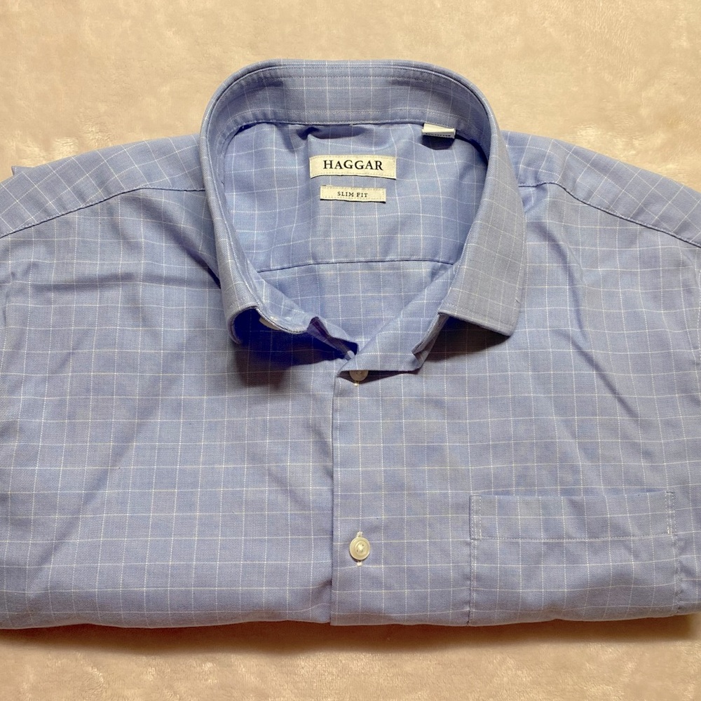 NWOT Haggar Men’s Window pane button down shirt